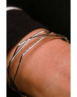The Colourful Aura Adjustable Three Layer Twist Angle Geometric Open Cuff Bangle Bracelet - Black