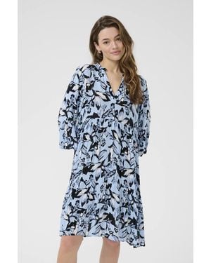 Kaffe Kahera V-Neck Knee-Length Printed Dress - Blue
