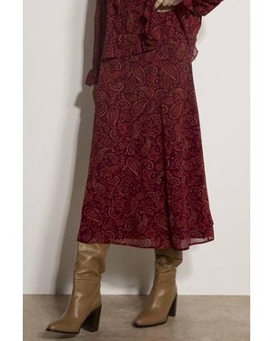Apricot Chiffon Paisley A-Line Midaxi Skirt - Red