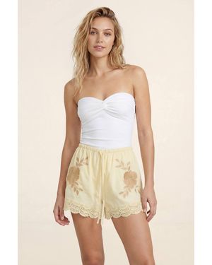 Nasty Gal Cotton Embroidered Lace Trim Shorts - Natural