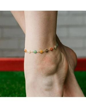The Colourful Aura Plated Daisy Sun Flower Charms Indie Boho Daisy Floral Summer Anklet - Green