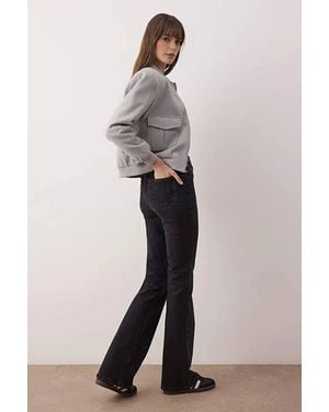 WOVCOR Faded Effect Vintage Regular Waist Flared Jeans - Black