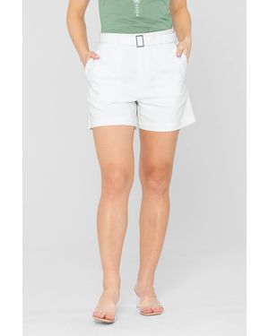 Enorsia Belted Tailored Shorts - White