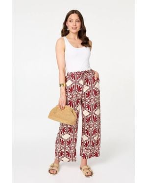 Izabel London Printed High Waist Wide Trousers - Red