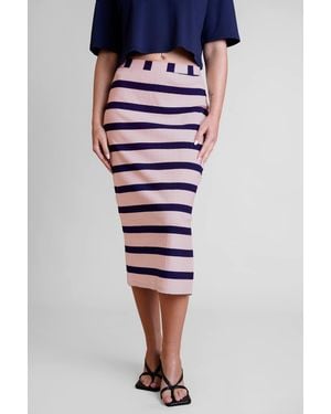 Enorsia Rose Striped Jersey Midi Skirt - Blue
