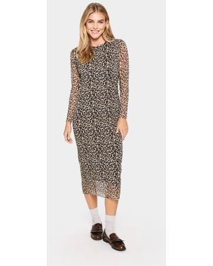 Saint Tropez Iarasz Long Sleeve Mesh Midi Dress - Natural