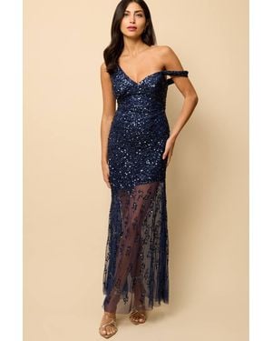Little Mistress Asymetric Embellished Maxi Dress - Blue