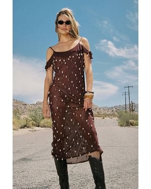Nasty Gal Shell And Droplet Beaded Crochet Bardot Beach Dress - Blue