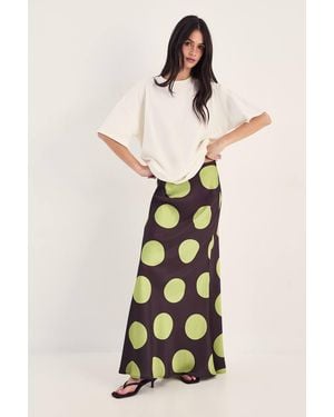 Nasty Gal Satin Polka Dot Bias Maxi Skirt - Natural