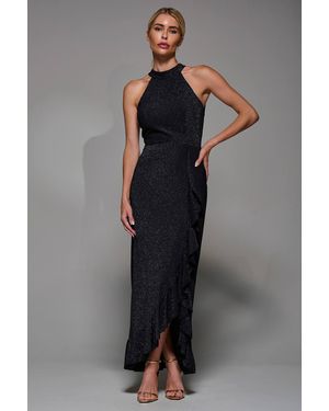 Jolie Moi Halter Neck Glitter Jersey Maxi Dress - Black