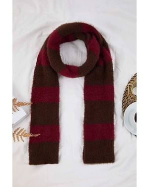 WOVCOR Colour Block Stripe Brushed Knit Soft Winter Scarf - Red