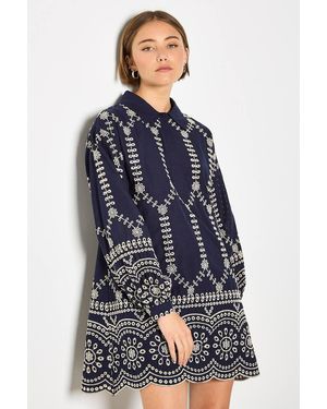 Apricot Broderie Anglaise Cotton Swing Mini Dress - Blue