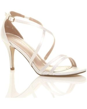 AJVANI Mid Heel Crossed Straps Wedding Bridal Sandals - White