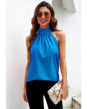 FS Collection Halter Neck Tie Back Top - Blue