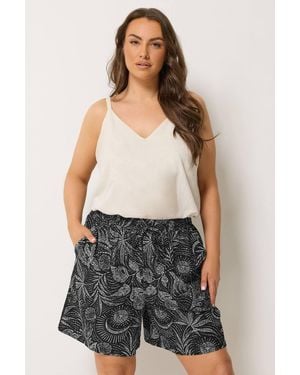 Yours Summer Print Crinkle Shorts - Black