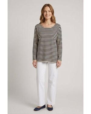 Izabel London Striped Relaxed Long Sleeve Top - White