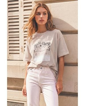 Enorsia Mix Media Graphic Oversized T-Shirt - Brown