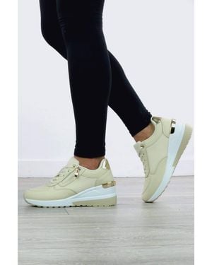 AJVANI Mid Wedge Heel Trim Lace Up Trainers - Blue