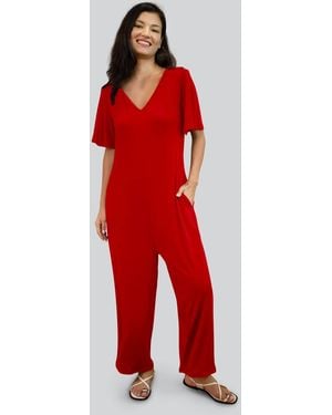 Enorsia Ankle Length Wide Leg Jumpsuit - Red