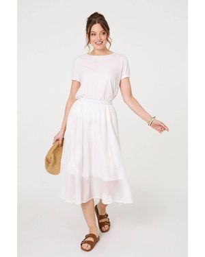 Izabel London Lace Embellished A-Line Midi Skirt - White