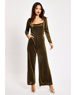 Liquorish Cowl Neck Lurex Jumpsuit - Metallic