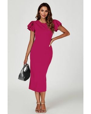 FS Collection Ruffle Sleeve Bodycon Midi Dress - Pink