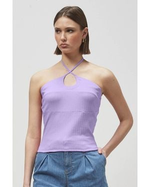 Enorsia Halter Neck Ribbed Cami Vest Top - Purple