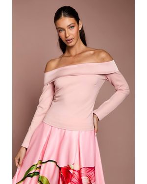 Coast Long Sleeve Satin Trim Bardot Top - Pink