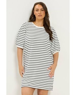 Yours Striped Balloon Sleeve Mini Dress - White