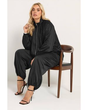 Yours Balloon Hem Satin Bomber Jacket - Black