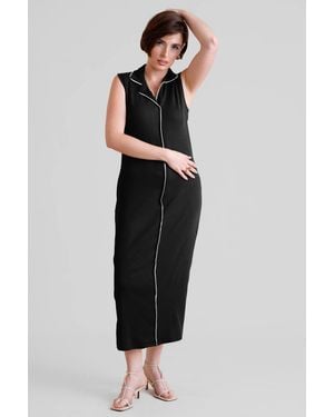 Enorsia Tipped Tailored Rib Jersey Midi Dress - Black