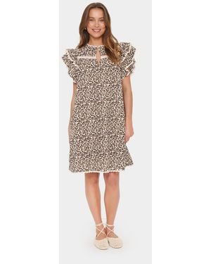 Saint Tropez Kirbysz Leopard Print Frill Mini Dress - Natural