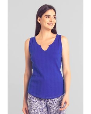 Enorsia Textured Sleeveless V-Neck Tank Top - Blue