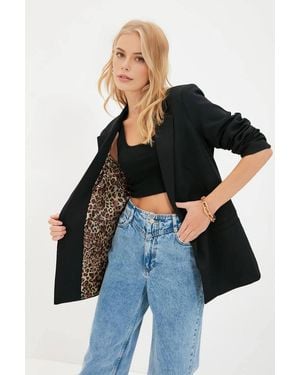 WOVCOR Single-Breasted Tailored Woven Blazer Jacket - Black