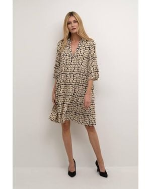 Kaffe Edita Tiered Knee-Length V-Neck Dress - Natural
