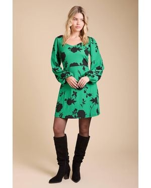 Dorothy Perkins Floral Sweetheart Neck Jersey Mini Dress - Green