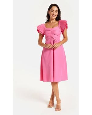 Liquorish Frill Sleeves Midi Dress - Pink