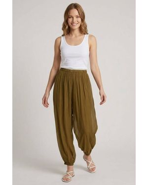 Izabel London Semi Sheer Layer High Waist Harem Trousers - Green