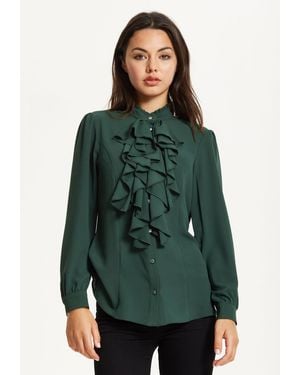 Liquorish Ruffle Front Blouse - Green