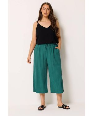 Yours Textured Crop Trousers - Green