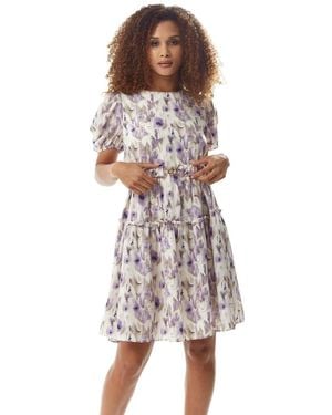 Liquorish Lilac Floral Mini Dress W/ Belt - Purple