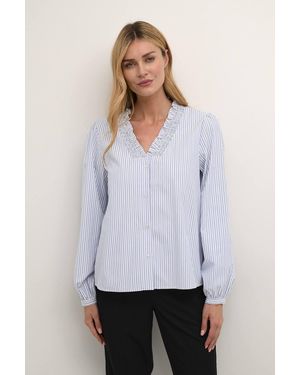 Kaffe Maibritt V-Neck Frill Shirt - White