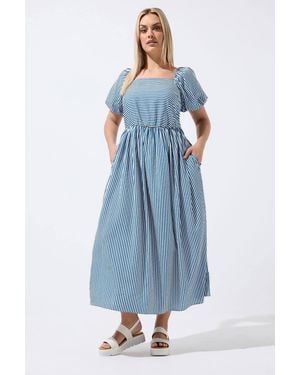 Yours Stripe Puff Sleeve Maxi Dress - Blue