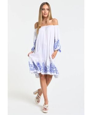 Liquorish Embroidered Beach Dress - Blue