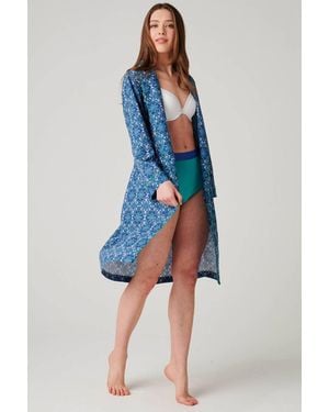 British Boxers "Marrakesh Paisley" Crisp Cotton Mid-Length Dressing Gown - Blue