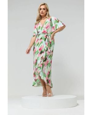 Yours Abstract Ruffle Hem Wrap Dress - Multicolour