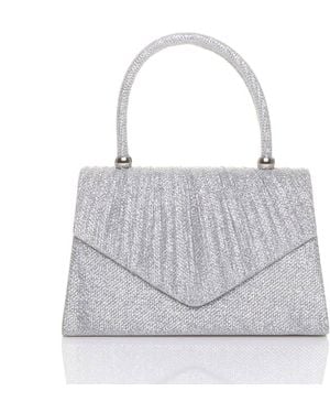 AJVANI Ruched Glitter Mesh Evening Mini Tote Clutch Bag - Grey