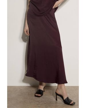Apricot Satin A-Line Maxi Skirt - Red