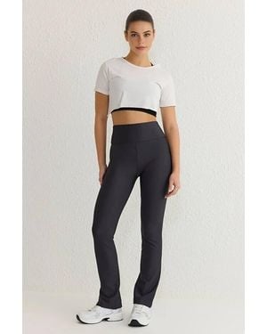 WOVCOR High-Waist Straight Cut Knit Sports Leggings - Blue