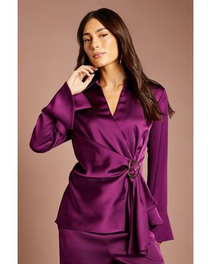 Coast Drape Detail Cuffed Satin Shirt - Purple